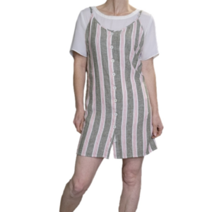 Size L Mini dress Spaghetti straps Linen blend Green white FOREVER 21 #79